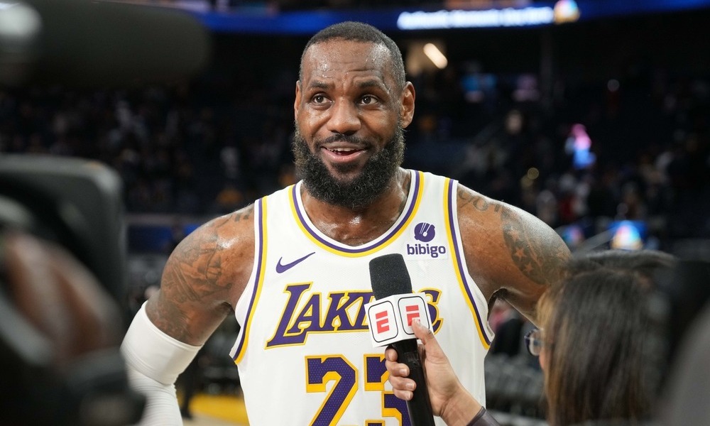 LeBron James participating in a post-game interview