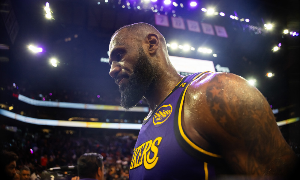 A closeup shot of LeBron James