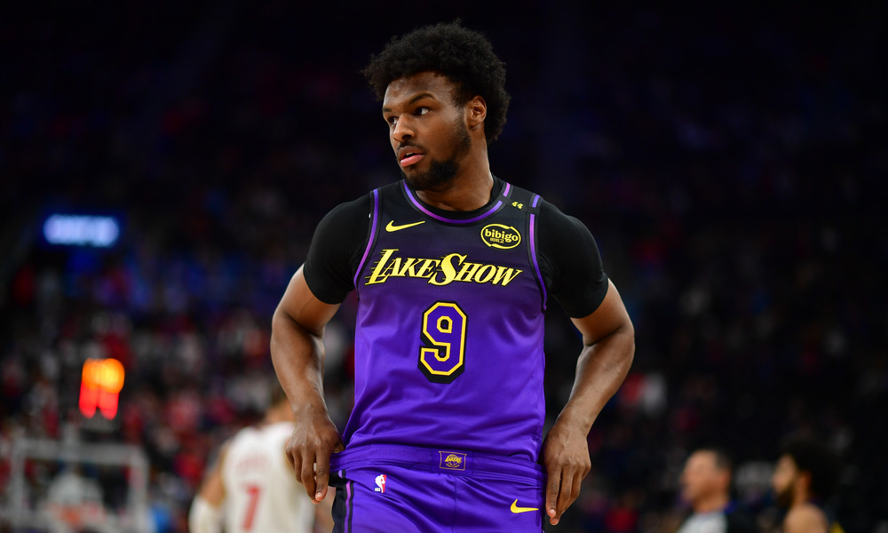Bronny James getting back on defense.