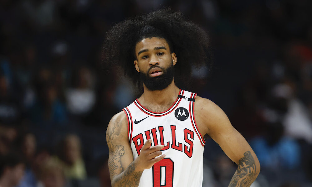 Coby White on court for Bulls in Sunday's game against Hornets.