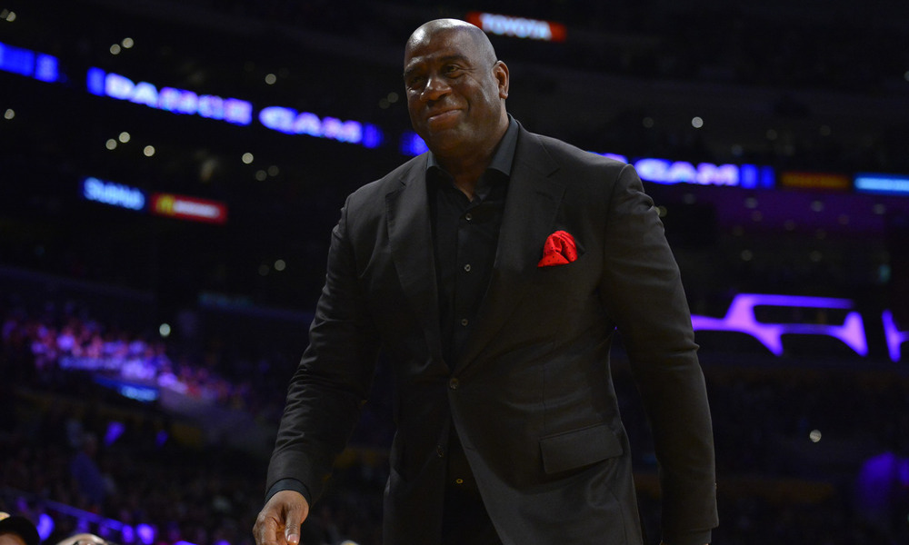 Magic Johnson in attendance of an L.A. Lakers game.