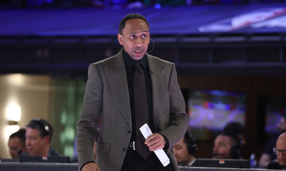 Stephen A. Smith walking across the court during the 2025 NBA All-Star Weekend.