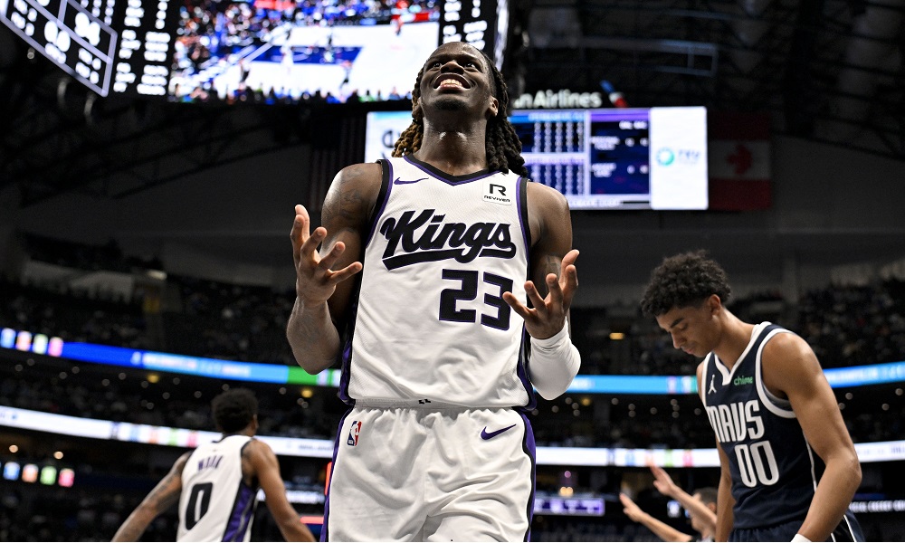 Sacramento Kings guard Keon Ellis (23) reacts during the second half against the Dallas Mavericks