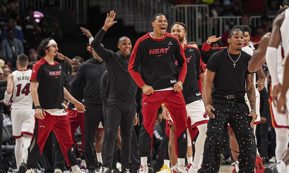 the Heat bench celebrates