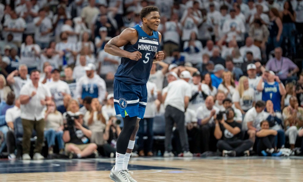 Anthony Edwards celebrates advancing to the Western Conference Finals