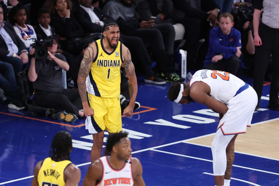 Obi Toppin reacts after play during Knicks