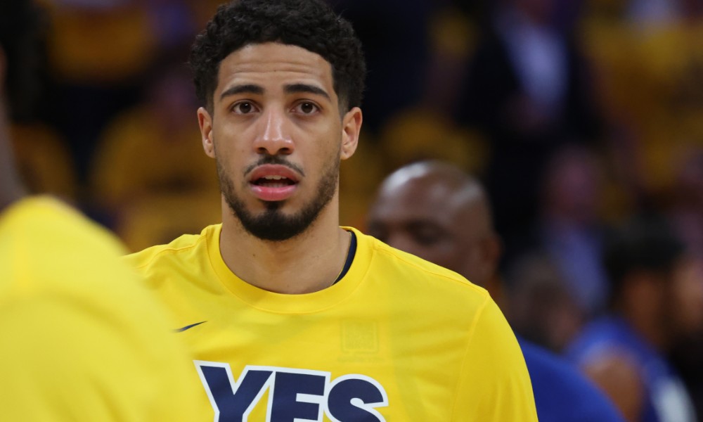 Tyrese Haliburton warms up before playoff game