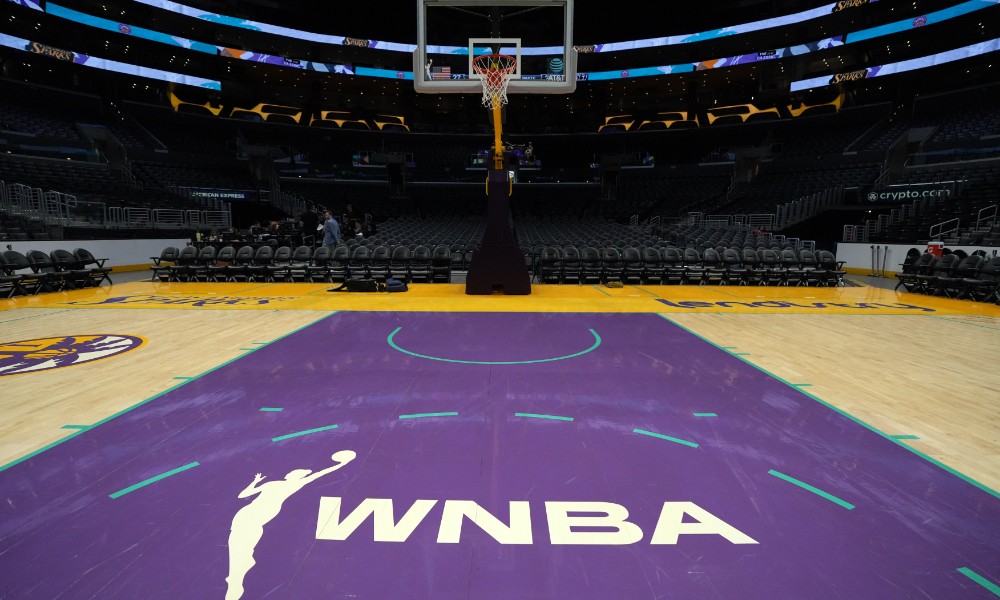 WNBA logo on court