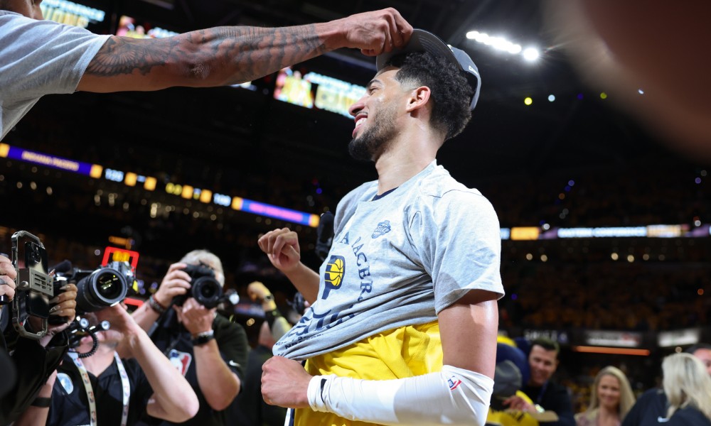Tyrese Haliburton celebrates ECF victory