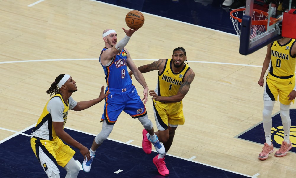 Alex Caruso takes a layup during the Finals
