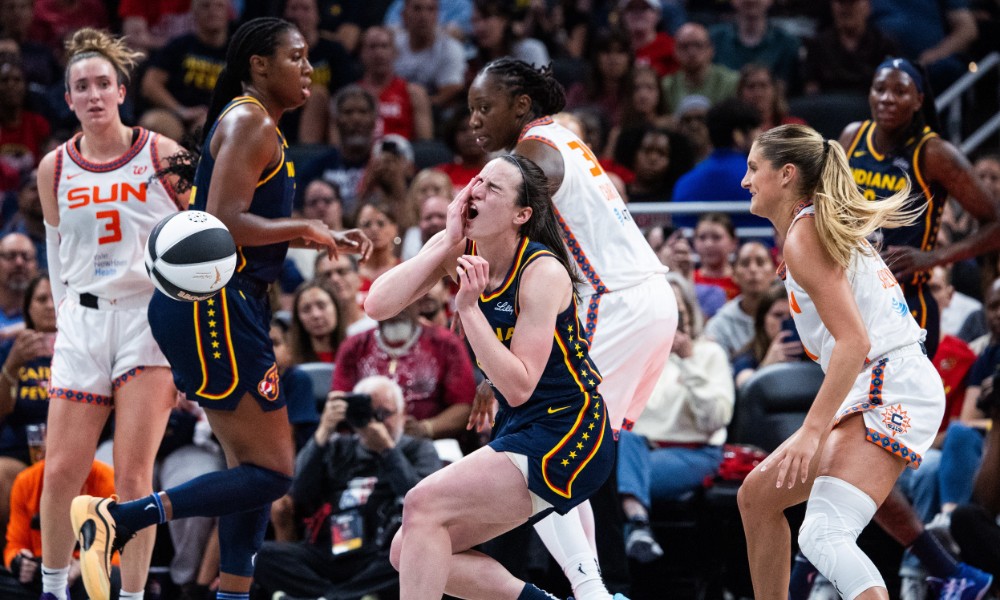 Caitlin Clark takes hard foul