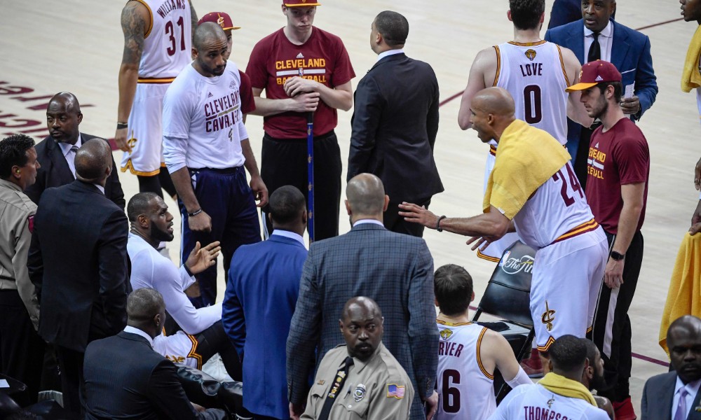 LeBron James talks to Richard Jefferson
