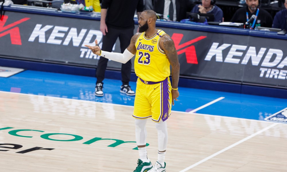 LeBron James points during game