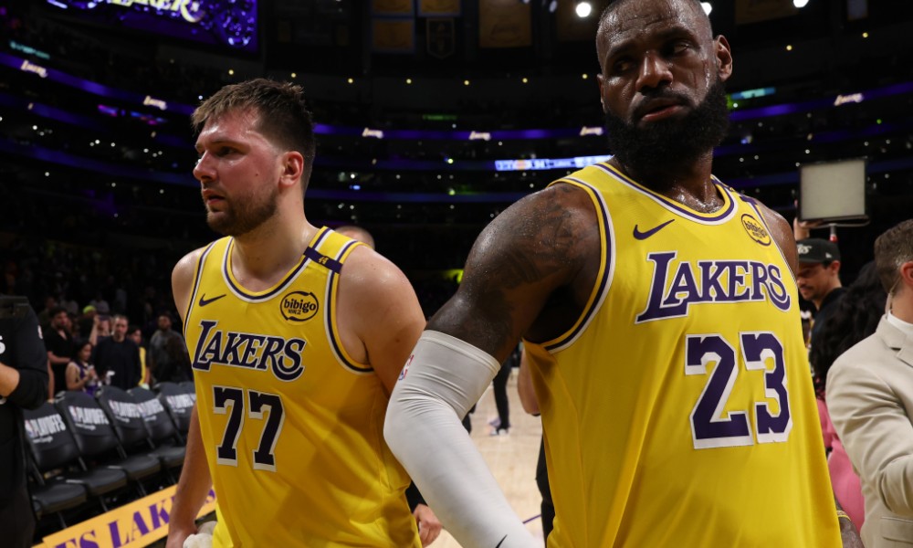 LeBron James with Luka Doncic