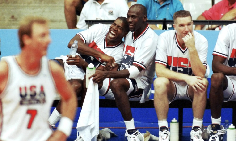 Magic Johnson and Michael Jordan on Dream Team