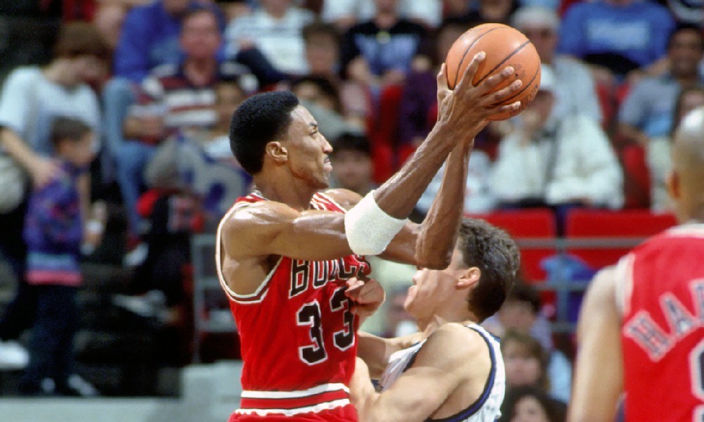 Scottie Pippen attempts layup