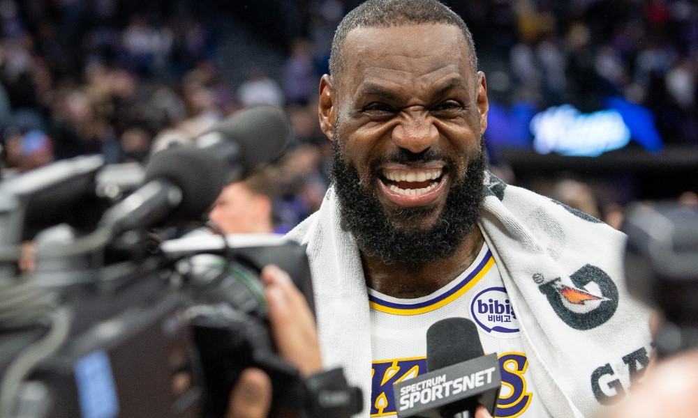 LeBron James smiling after game