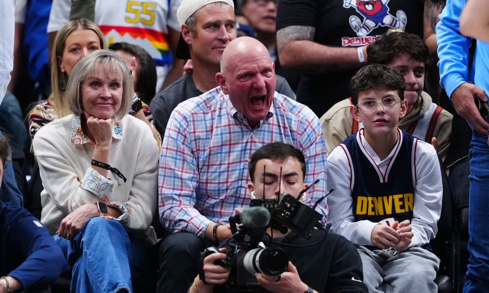 Steve Ballmer reacts during game