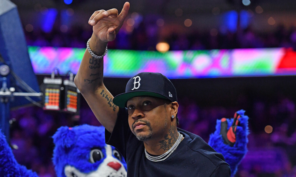 Allen Iverson greets the crowd during an NBA game in 2022.
