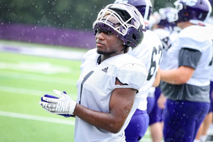 Closeup shot of Curry College RB Montie Quinn.