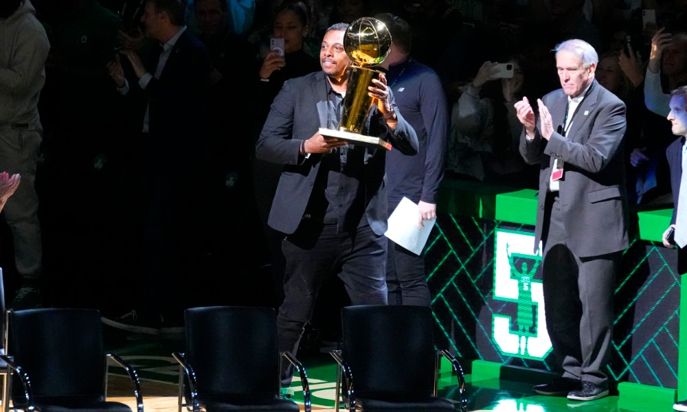 Paul Pierce holds trophy