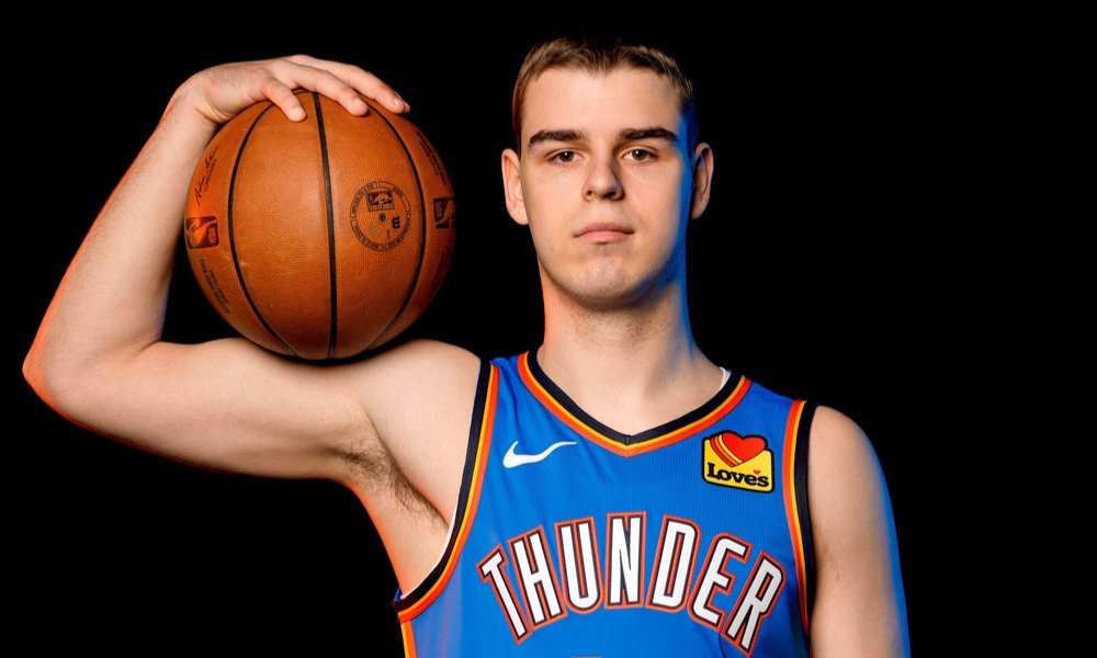 Closeup shot of OKC Thunder guard Nikola Topic.