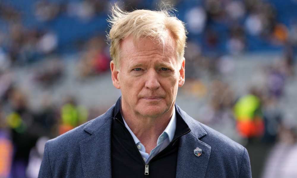 Closeup shot of NFL commissioner Roger Goodell.