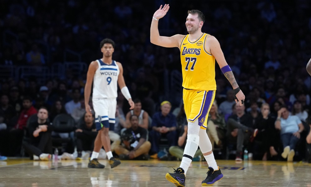 Luka Doncic celebrates after win