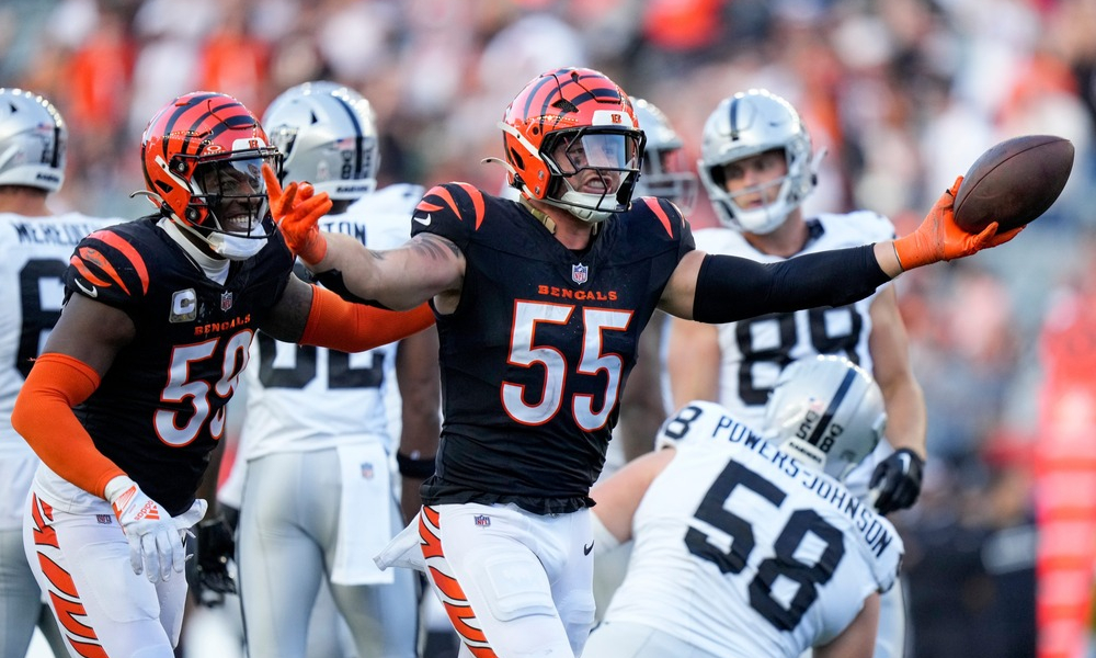 Closeup shot of Bengals LB Logan Wilson.