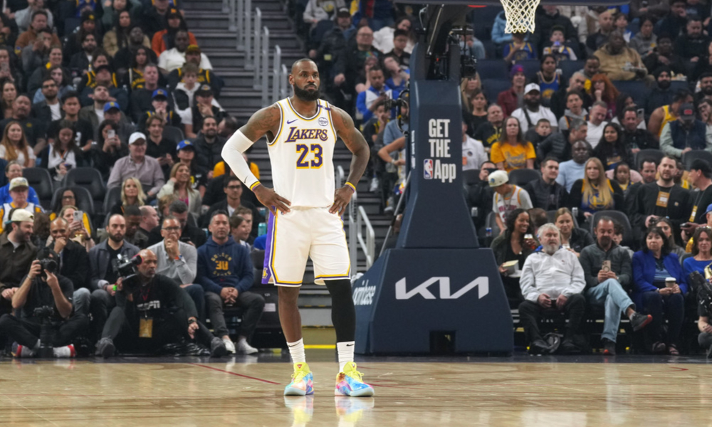 Closeup shot of Los Angeles Lakers star LeBron James.