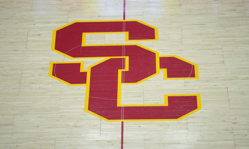 Wide shot of the USC Trojans logo.
