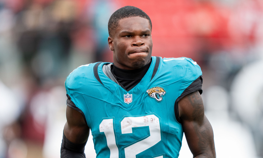 Closeup shot of Jacksonville Jaguars rookie Travis Hunter.