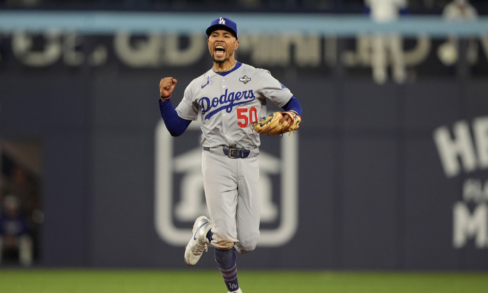 L.A. Dodgers shortstop Mookie Betts celebrates after winning the 2025 World Series.