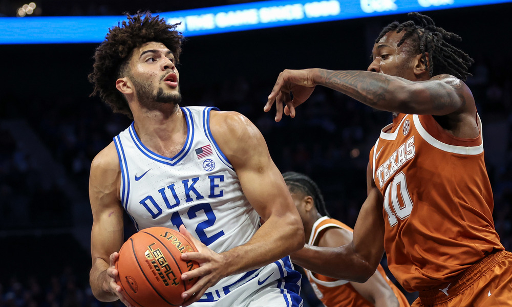 Duke Blue Devils freshman Cameron Boozer looks towards the rim during his collegiate debut.