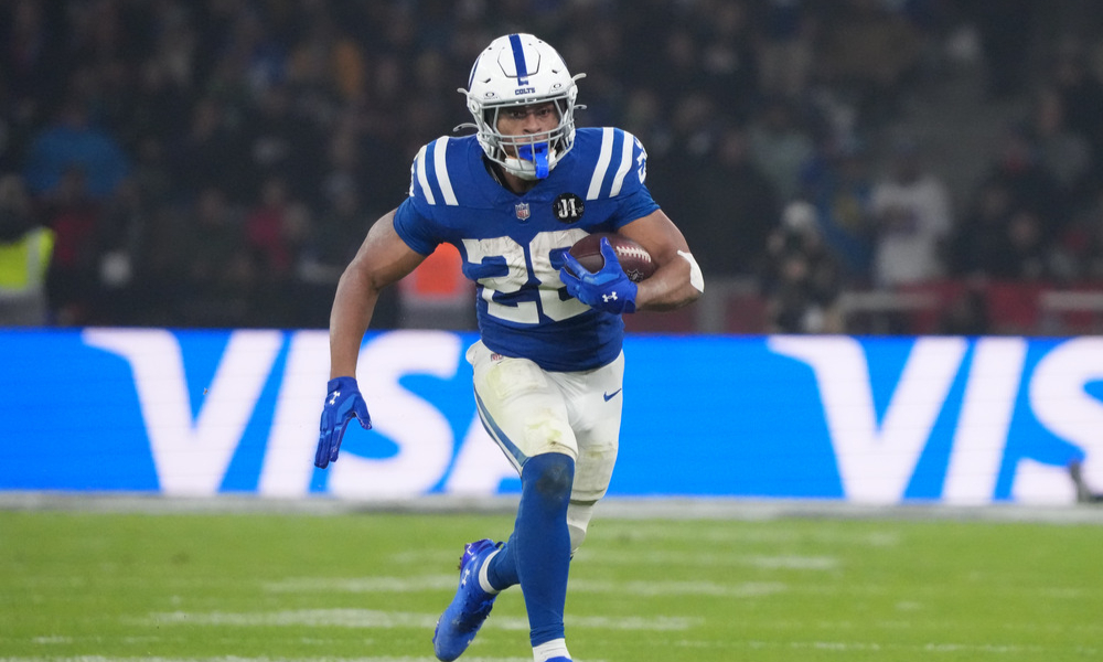 Closeup shot of Indianapolis Colts runningback Jonathan Taylor.