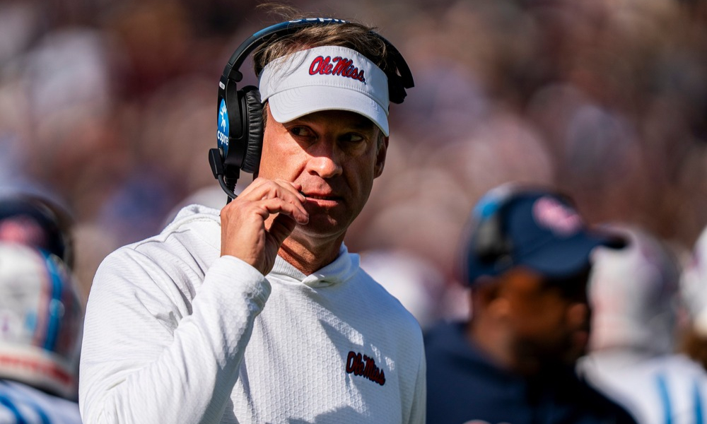 Closeup shot of Ole Miss head coach Lane Kiffin.