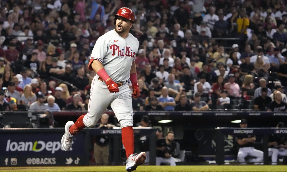 Closeup shot of Philadelphia Phillies slugger Kyle Schwarber.