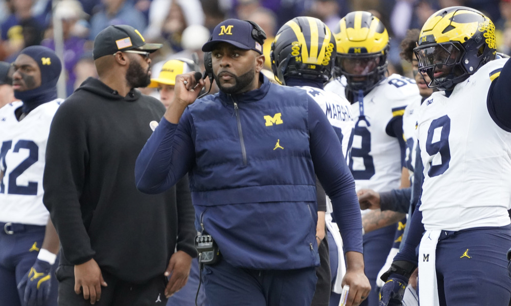 Closeup shot of Michigan Wolverines head coach Sherrone Moore.