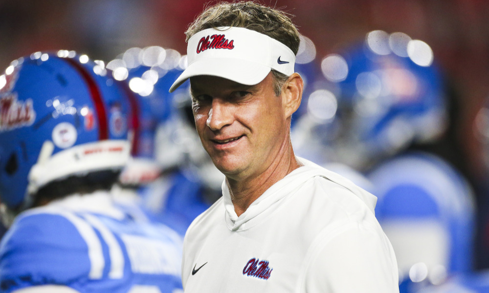 Closeup shot of LSU head coach Lane Kiffin.