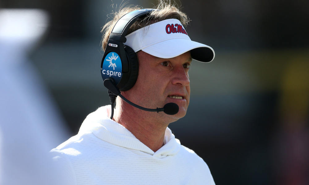 Closeup shot of LSU head coach Lane Kiffin.