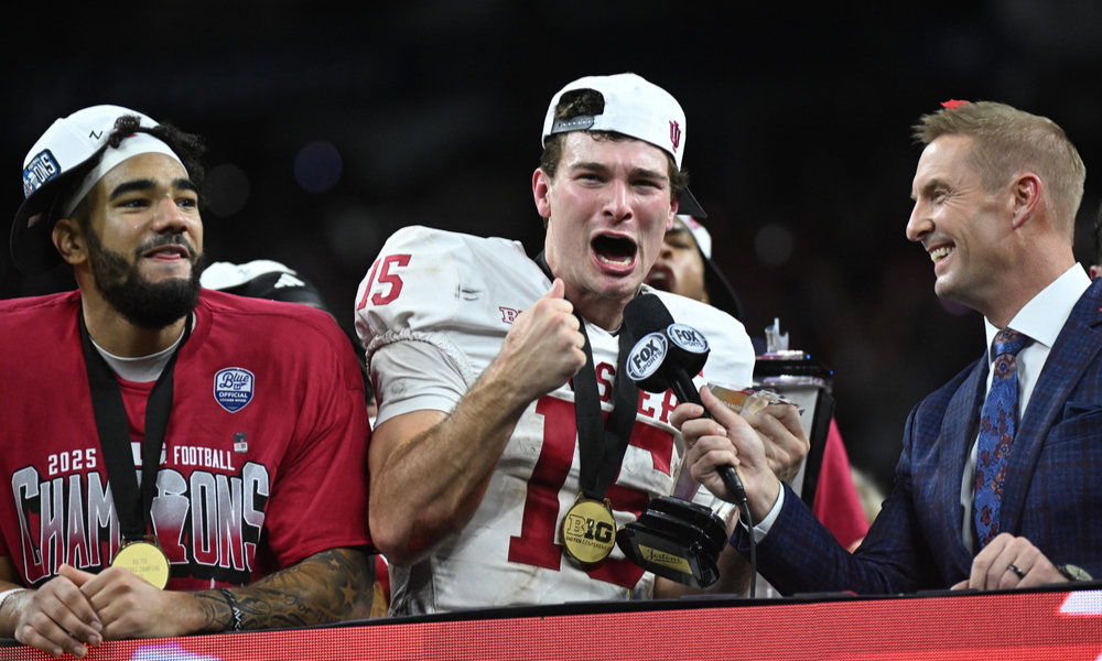 Indiana Hoosiers QB Fernando Mendoza gives a post-game interview.