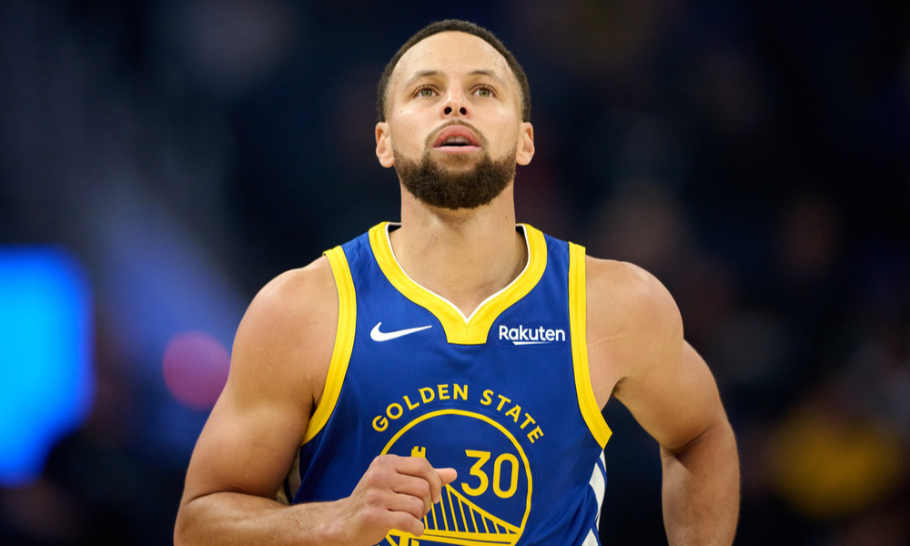 Closeup shot of Golden State Warriors star Stephen Curry.