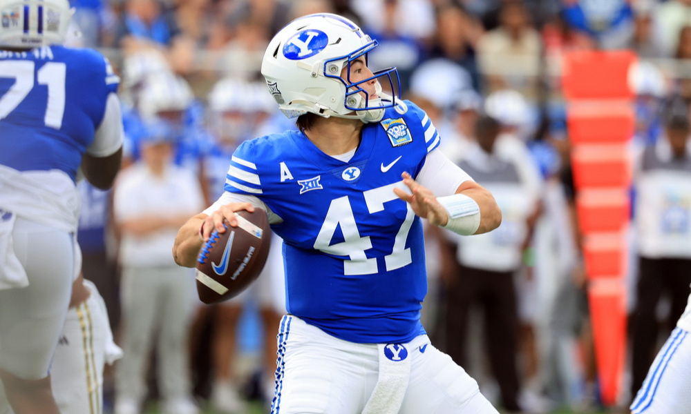 Closeup shot of BYU Cougars quarterback Bear Bachmeier.