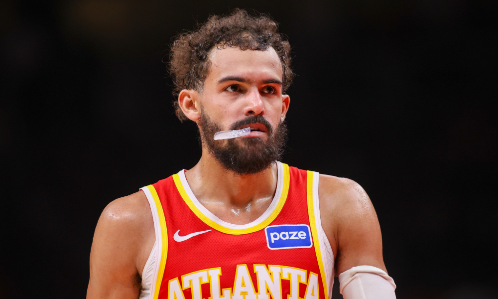 Closeup shot of Atlanta Hawks guard Trae Young.