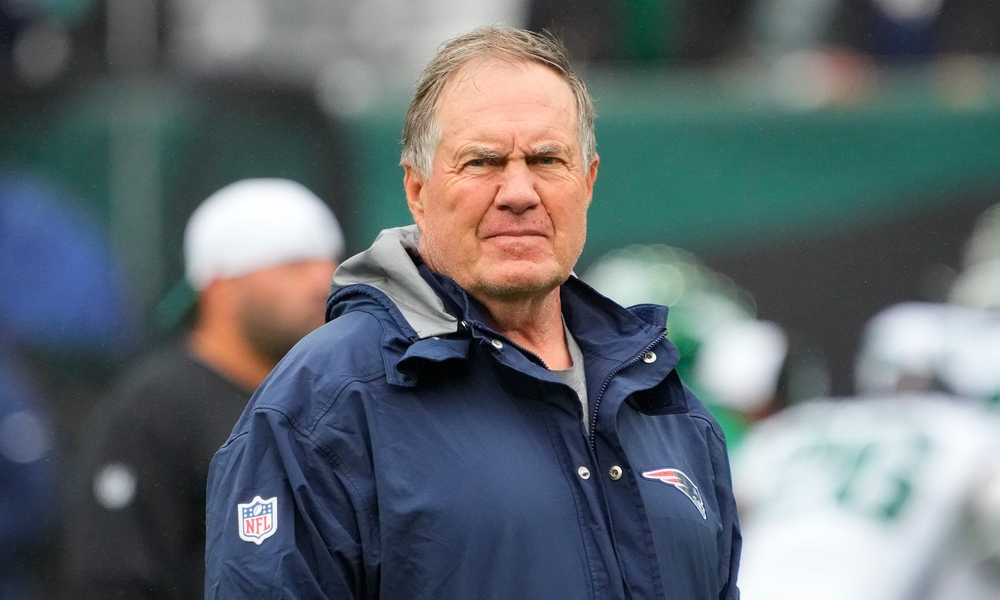 Closeup shot of former New England Patriots head coach Bill Belichick.