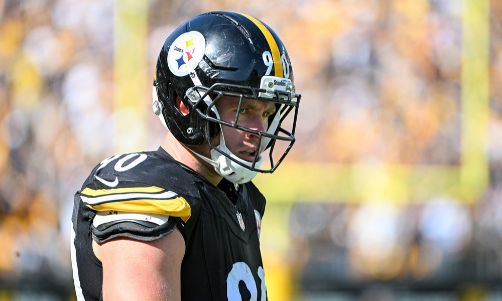 Closeup shot of Pittsburgh Steelers linebacker T.J. Watt.