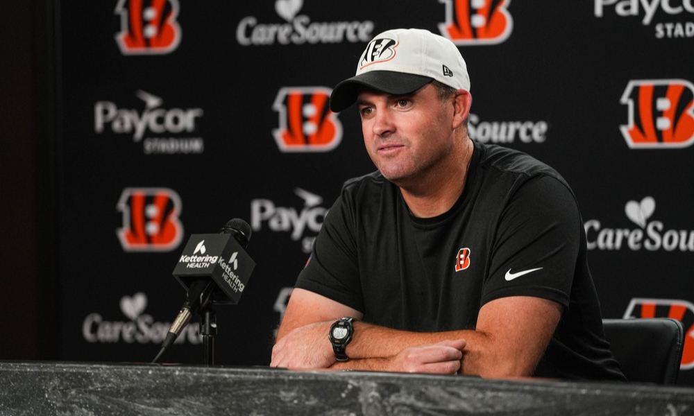 Closeup shot of Cincinnati Bengals head coach Zac Taylor.