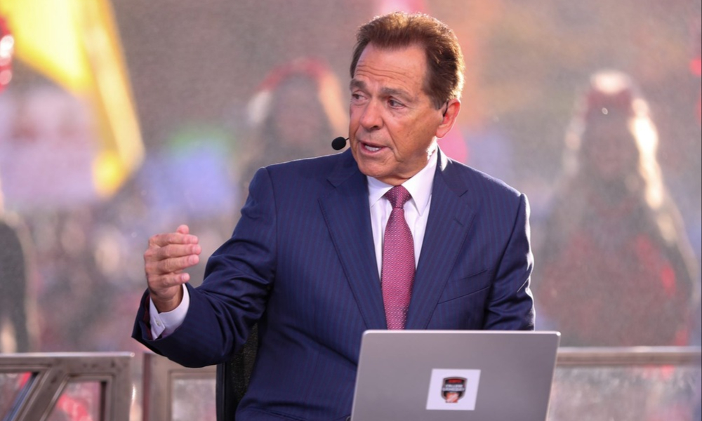 Closeup shot of former Alabama head coach Nicks Saban.