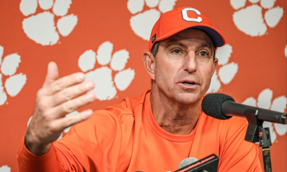 Closeup shot of Clemson Tigers head coach Dabo Swinney.