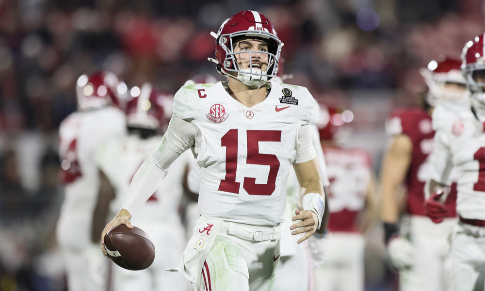 Closeup shot of former Alabama quarterback Ty Simpson.